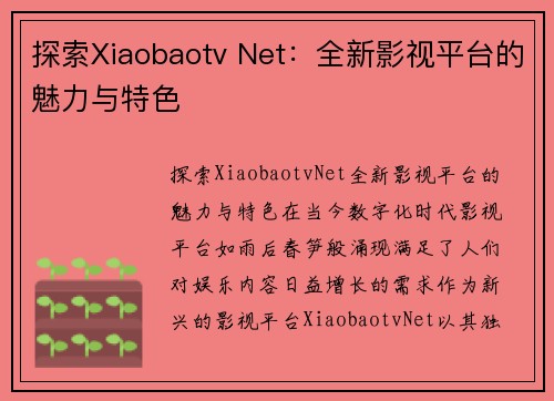 探索Xiaobaotv Net：全新影视平台的魅力与特色